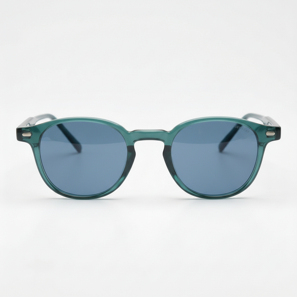 Tina Blue Tinted Lens Sunglasses - Green Round TR90 Frame