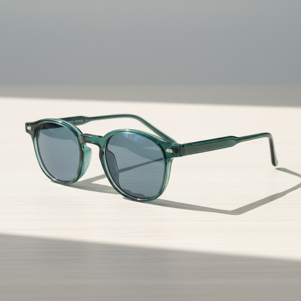 Tina Blue Tinted Lens Sunglasses - Green Round TR90 Frame