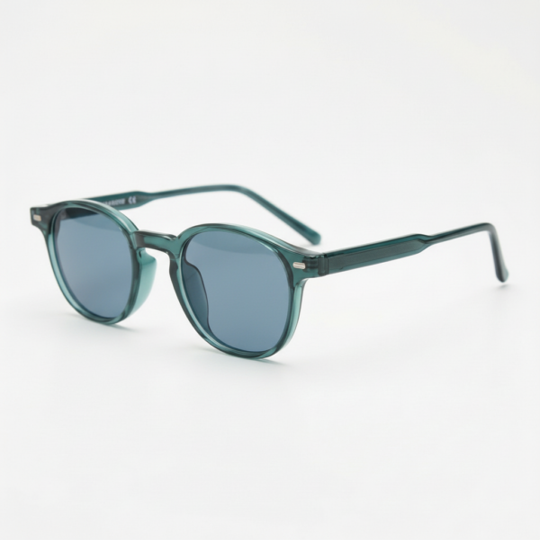 Tina Blue Tinted Lens Sunglasses - Green Round TR90 Frame