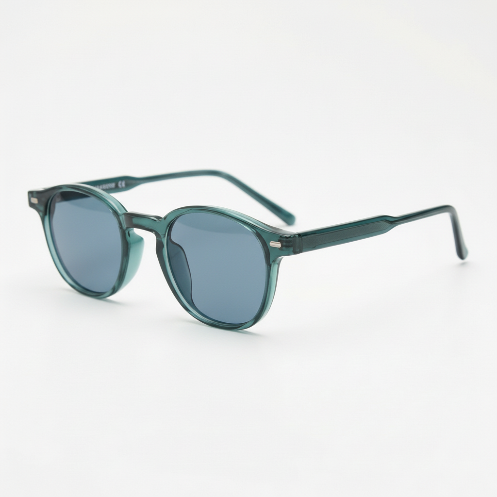 Tina Blue Tinted Lens Sunglasses - Green Round TR90 Frame