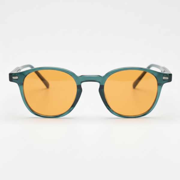 Tina Orange Tinted Lens Sunglasses - Green Round TR90 Frame