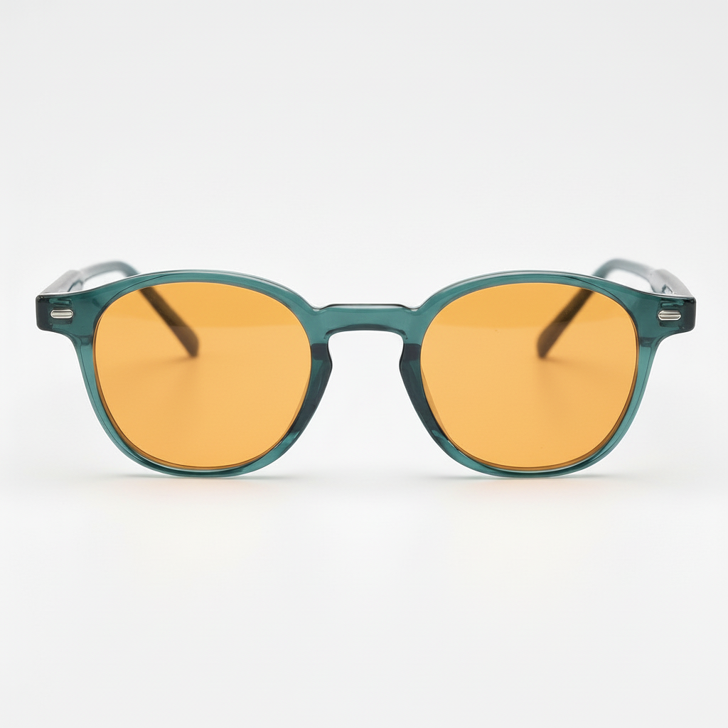 Tina Orange Tinted Lens Sunglasses - Green Round TR90 Frame