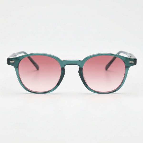 Tina Pink Gradient Lens Sunglasses - Green Round TR90 Frame