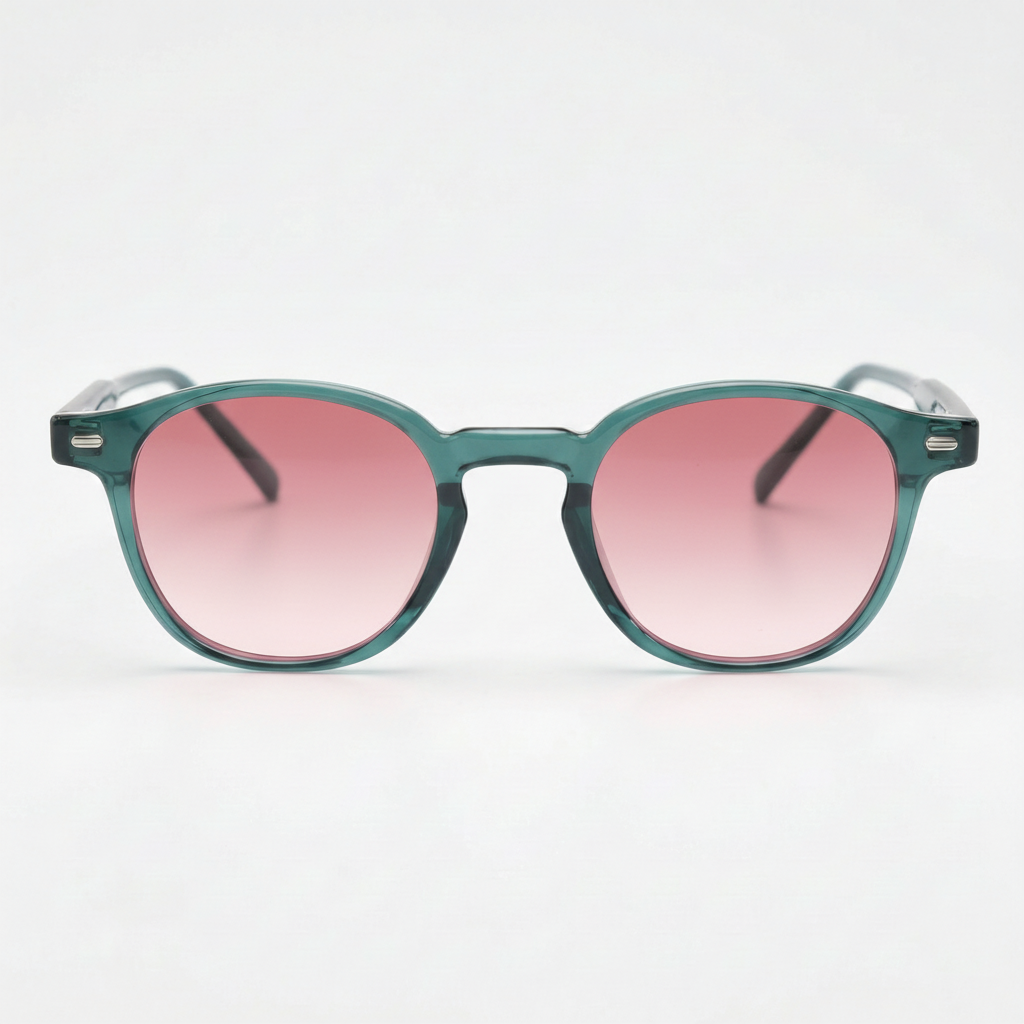 Tina Pink Gradient Lens Sunglasses - Green Round TR90 Frame