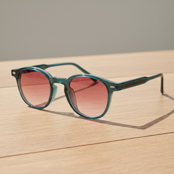 Tina Pink Gradient Lens Sunglasses - Green Round TR90 Frame