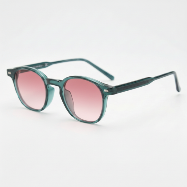 Tina Pink Gradient Lens Sunglasses - Green Round TR90 Frame