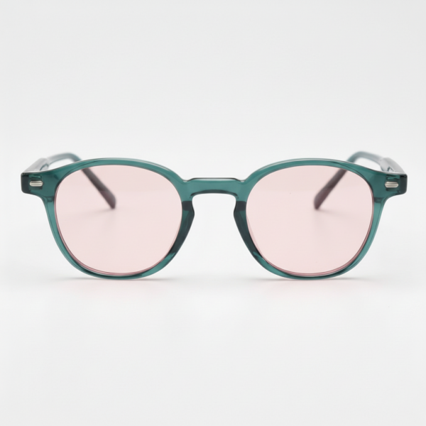 Tina Pink Tinted Lens Sunglasses - Green Round TR90 Frame