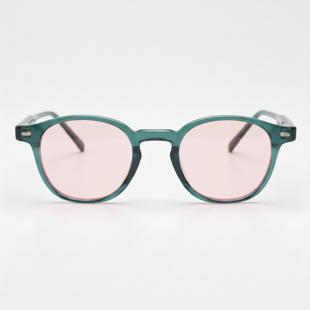 Tina Pink Tinted Lens Sunglasses - Green Round TR90 Frame