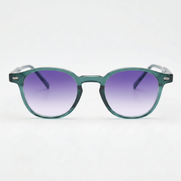 Tina Purple Gradient Lens Sunglasses - Green Round TR90 Frame