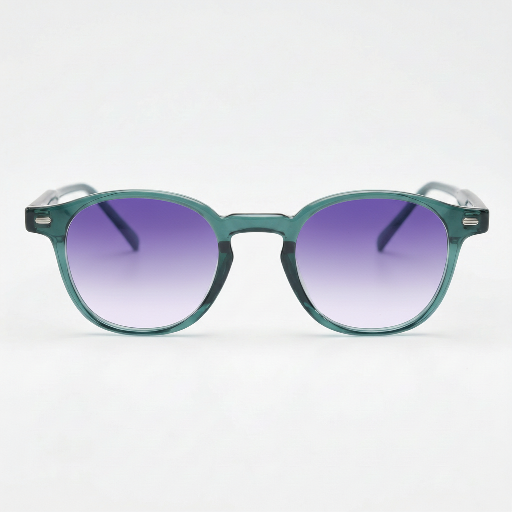 Tina Purple Gradient Lens Sunglasses - Green Round TR90 Frame