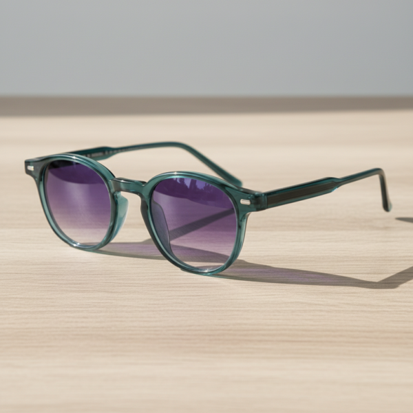 Tina Purple Gradient Lens Sunglasses - Green Round TR90 Frame
