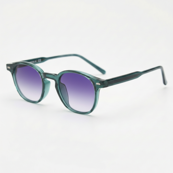 Tina Purple Gradient Lens Sunglasses - Green Round TR90 Frame
