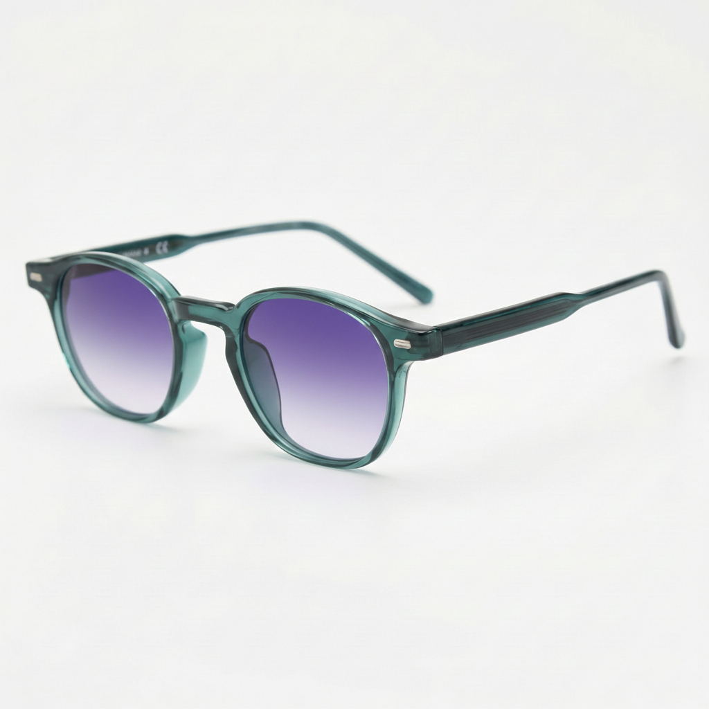 Tina Purple Gradient Lens Sunglasses - Green Round TR90 Frame