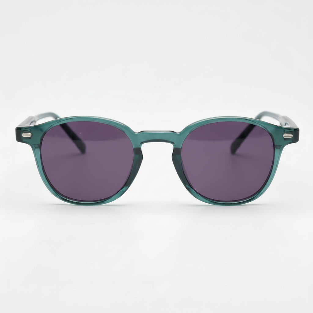 Tina Purple Tinted Lens Sunglasses - Green Round TR90 Frame
