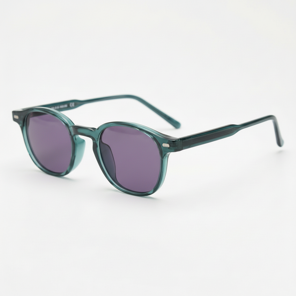 Tina Purple Tinted Lens Sunglasses - Green Round TR90 Frame