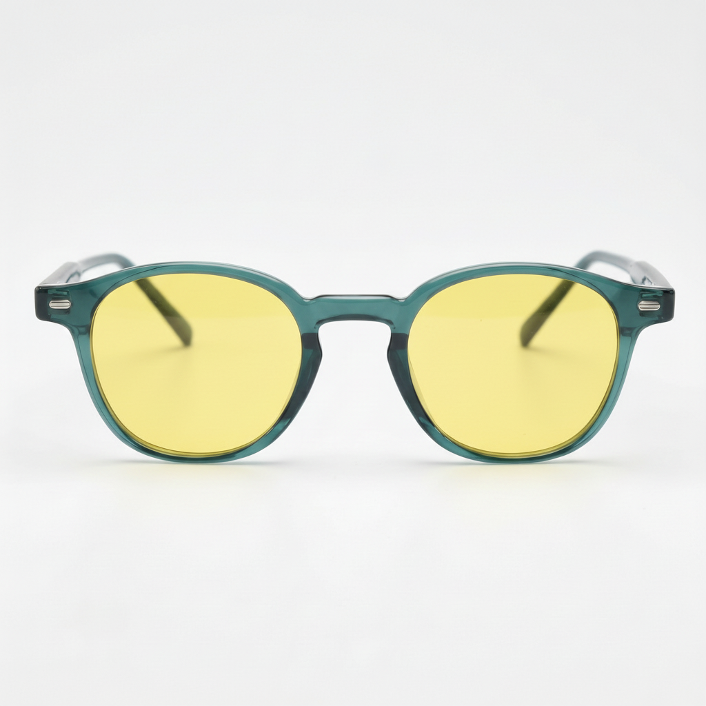 Tina Night Driving Glasses (Yellow Tint) - Green Round TR90 Frame