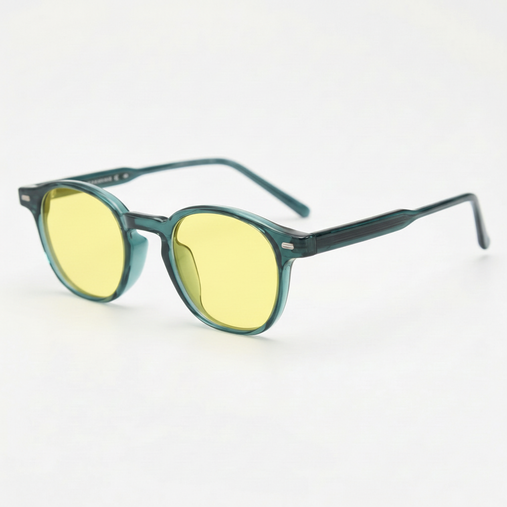 Tina Night Driving Glasses (Yellow Tint) - Green Round TR90 Frame