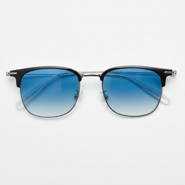 Vicky Blue Gradient Lens Sunglasses - Silver Browline TR90 Frame