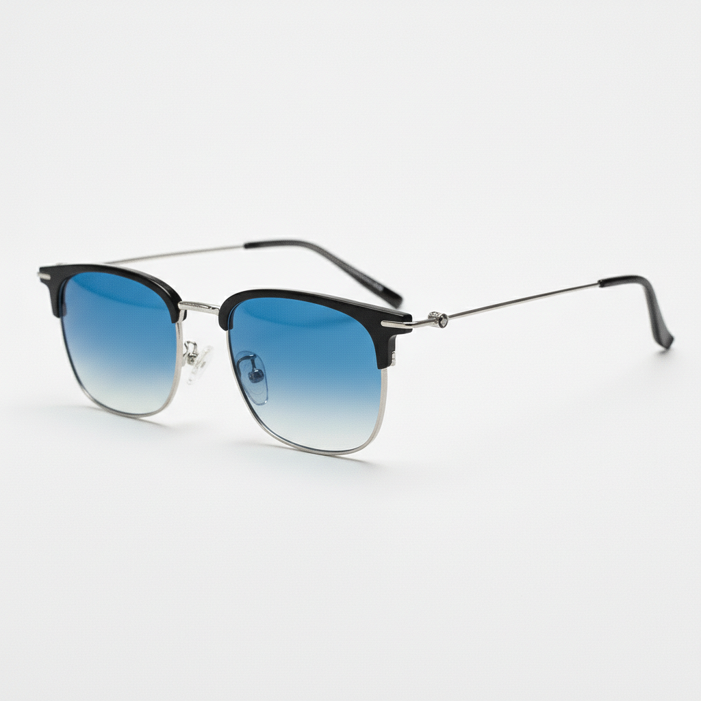 Vicky Blue Gradient Lens Sunglasses - Silver Browline TR90 Frame