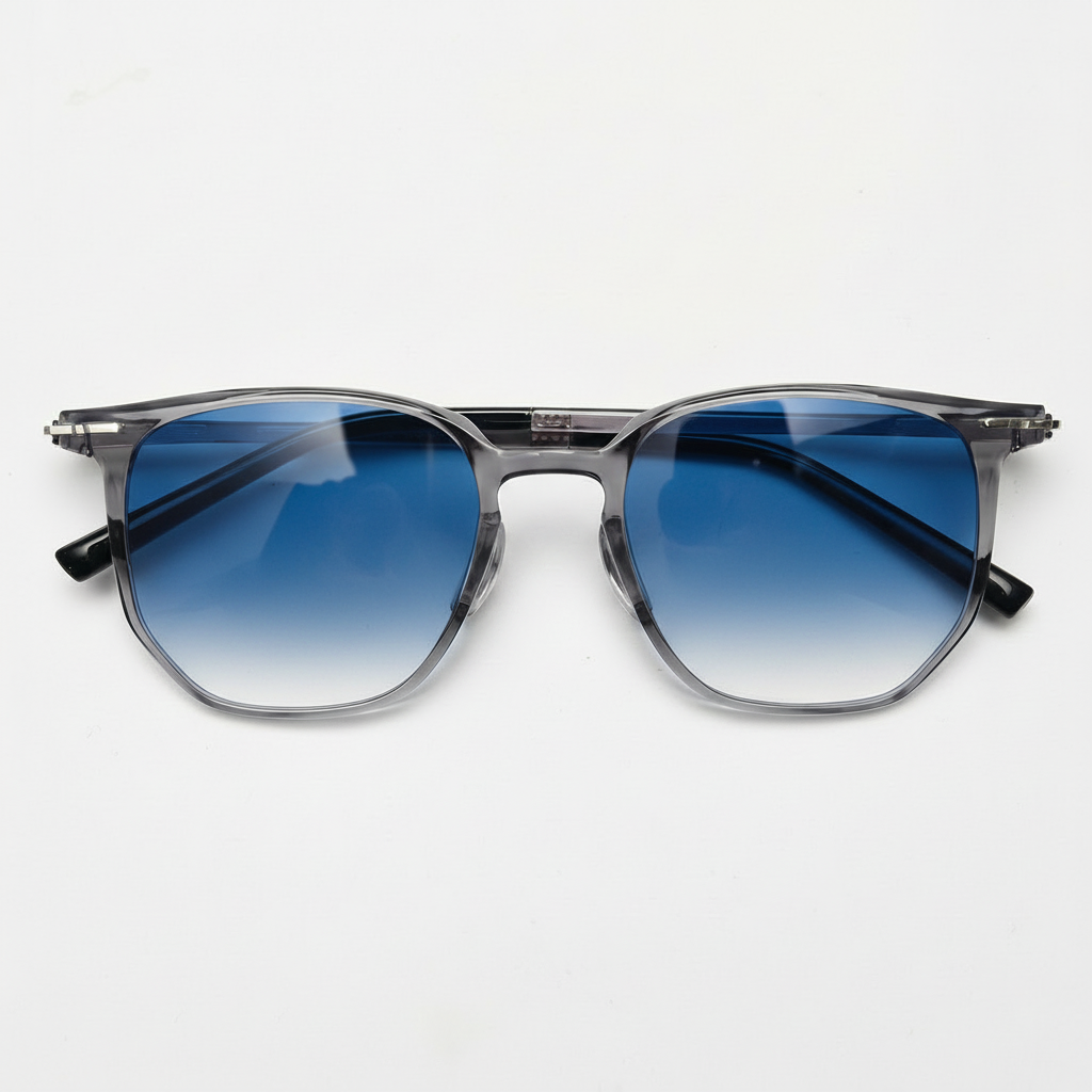 Yetta Blue Gradient Lens Sunglasses - Transparent gray Geometric TR90 Frame