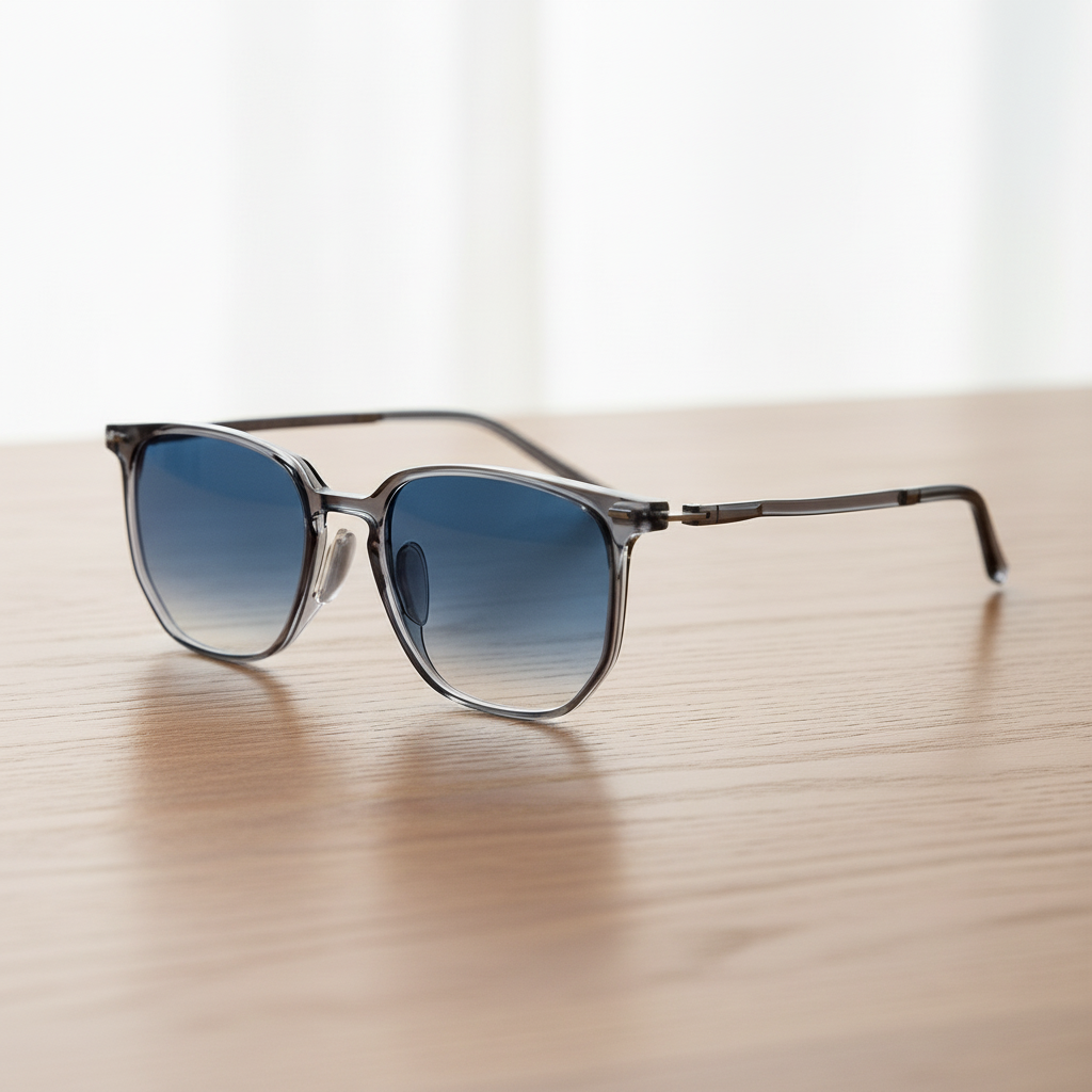 Yetta Blue Gradient Lens Sunglasses - Transparent gray Geometric TR90 Frame