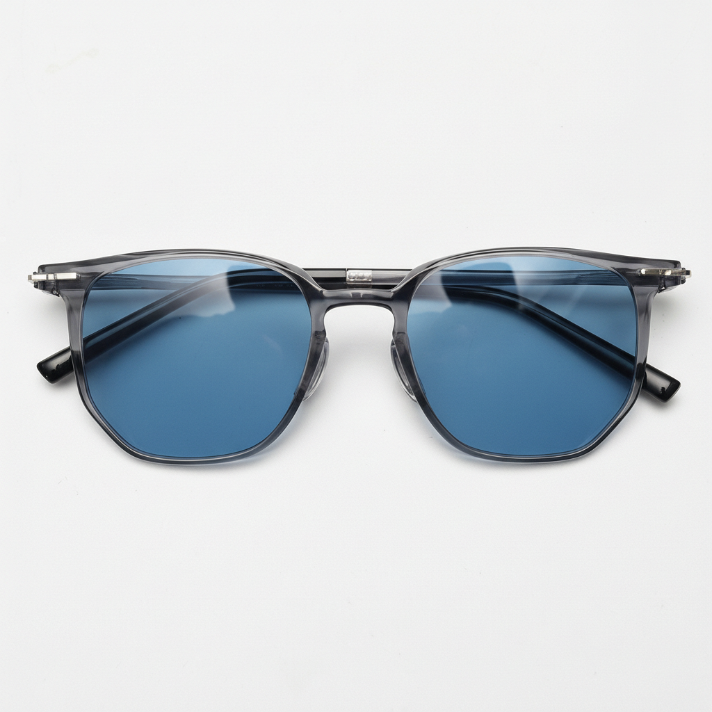 Yetta Blue Tinted Lens Sunglasses - Transparent gray Geometric TR90 Frame