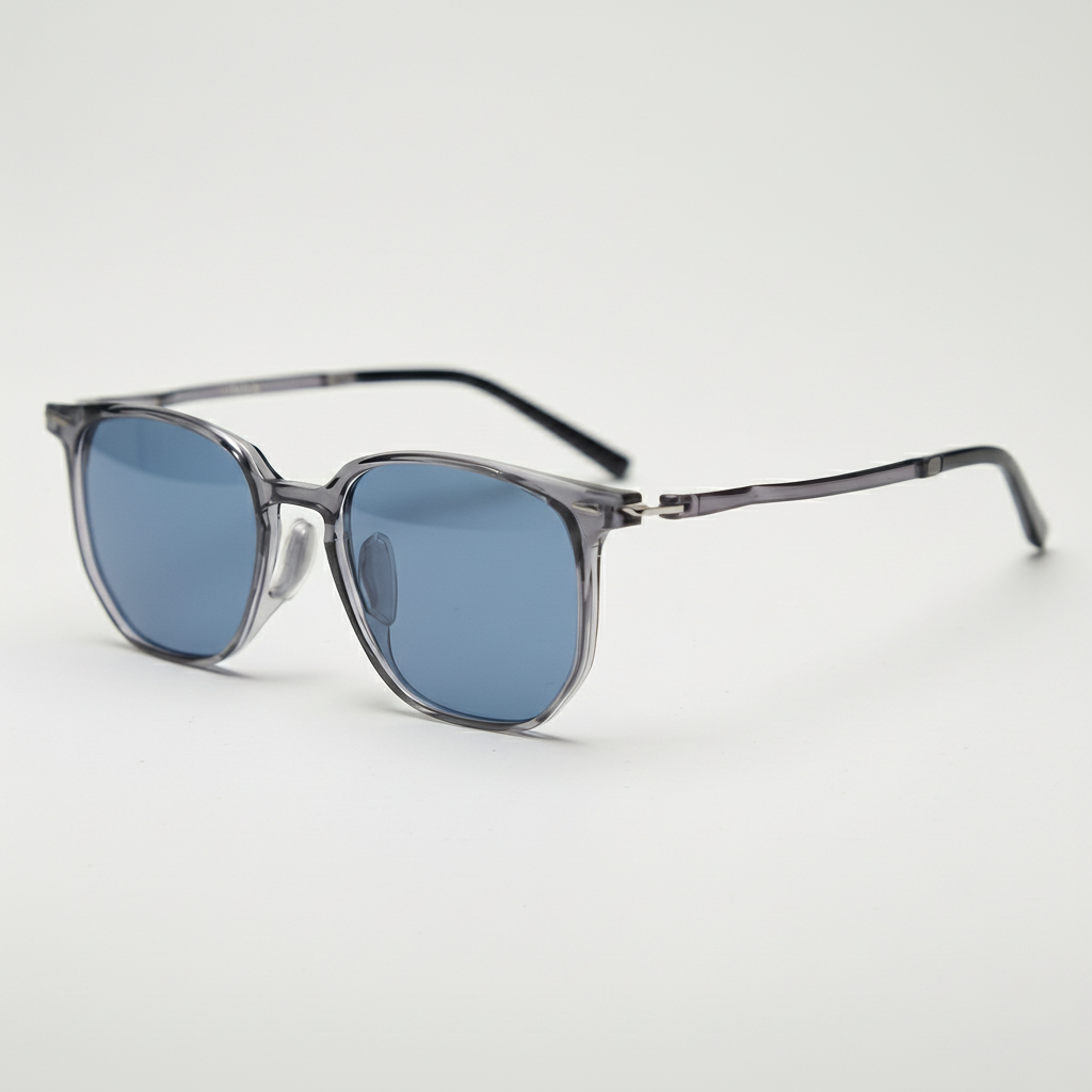 Yetta Blue Tinted Lens Sunglasses - Transparent gray Geometric TR90 Frame