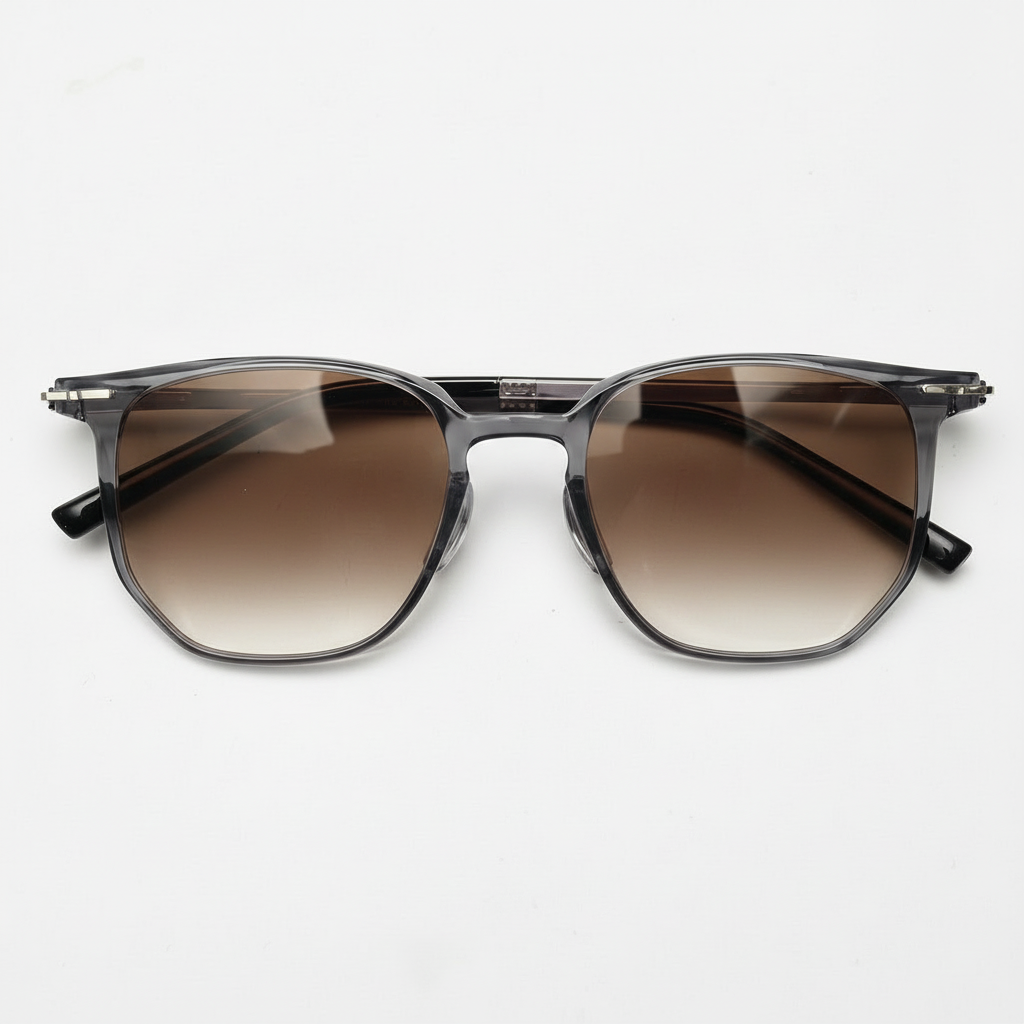 Yetta Brown Gradient Lens Sunglasses - Transparent gray Geometric TR90 Frame