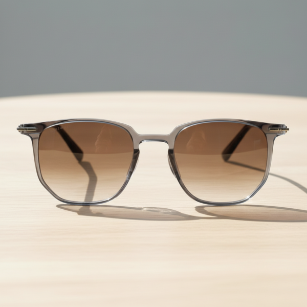 Yetta Brown Gradient Lens Sunglasses - Transparent gray Geometric TR90 Frame