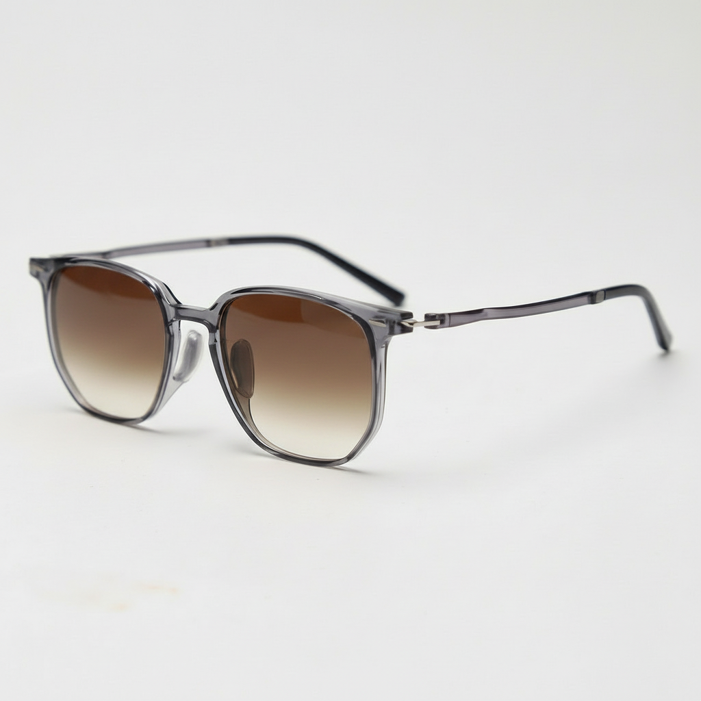 Yetta Brown Gradient Lens Sunglasses - Transparent gray Geometric TR90 Frame