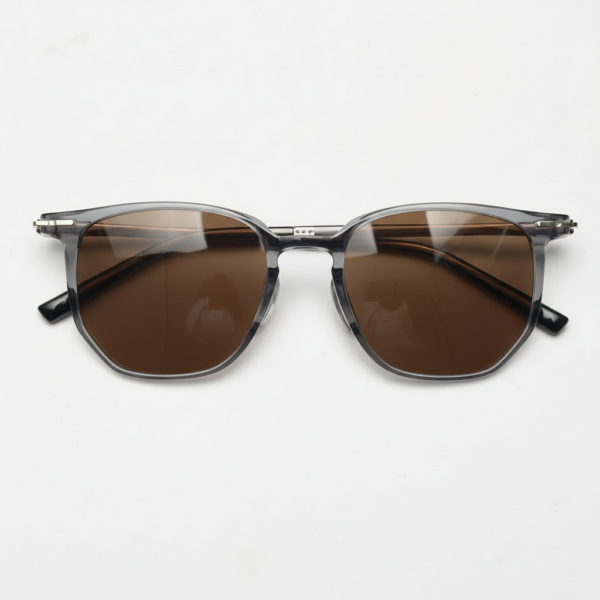 Yetta Brown Tinted Lens Sunglasses - Transparent gray Geometric TR90 Frame