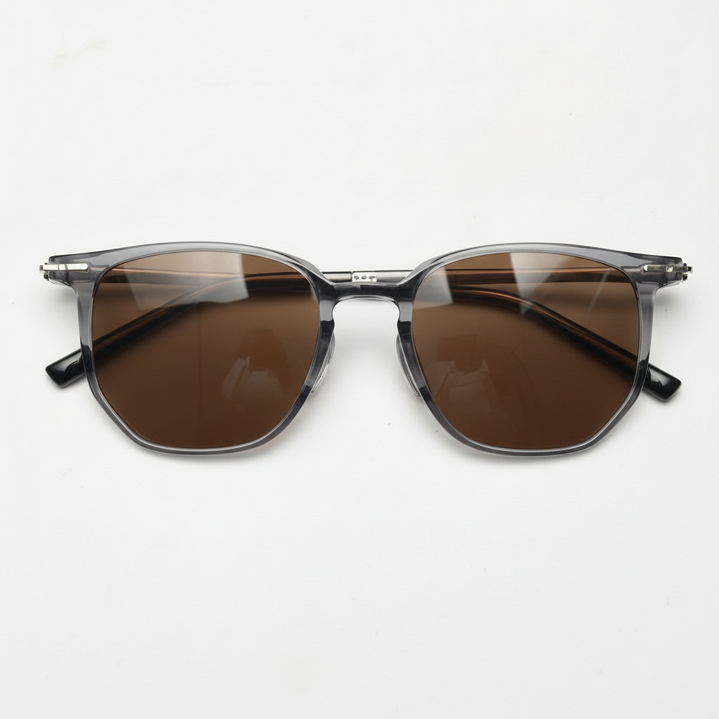 Yetta Brown Tinted Lens Sunglasses - Transparent gray Geometric TR90 Frame