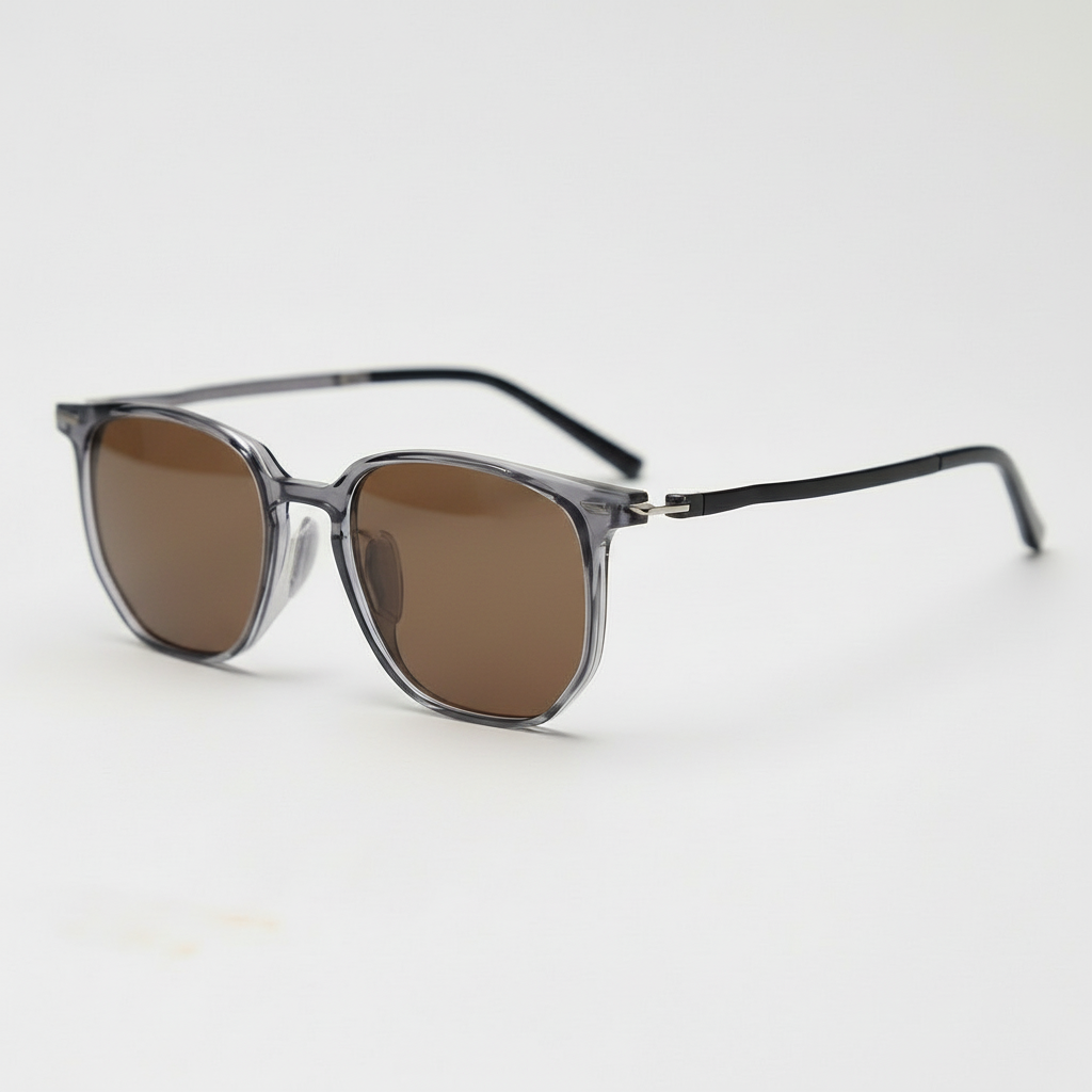 Yetta Brown Tinted Lens Sunglasses - Transparent gray Geometric TR90 Frame