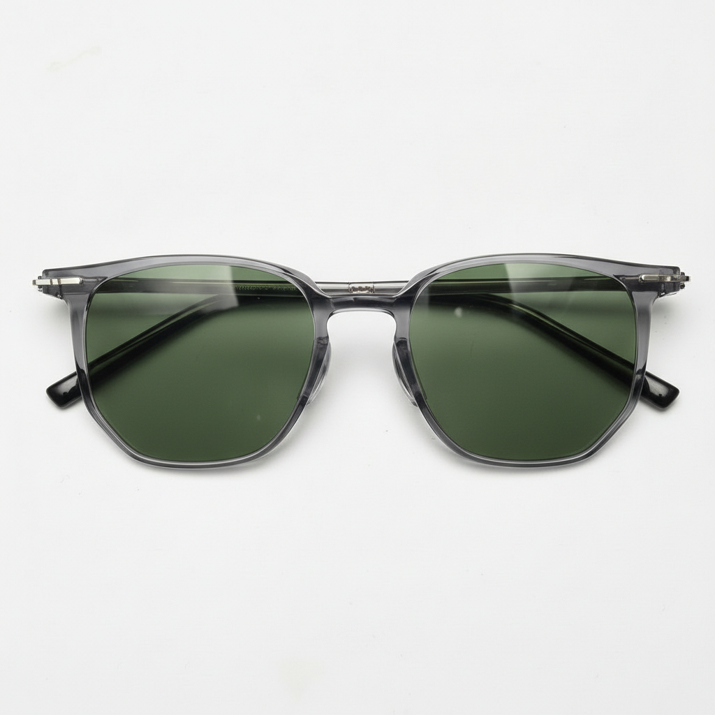 Yetta Green Tinted Lens Sunglasses - Transparent gray Geometric TR90 Frame