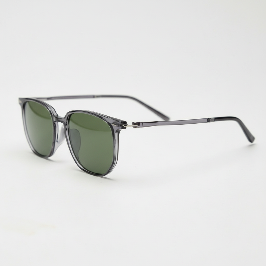Yetta Green Tinted Lens Sunglasses - Transparent gray Geometric TR90 Frame
