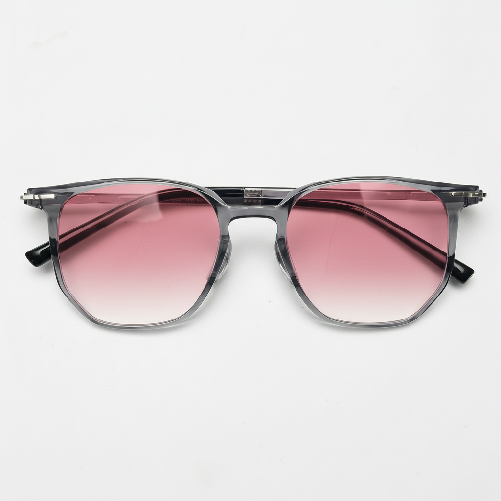 Yetta Pink Gradient Lens Sunglasses - Transparent gray Geometric TR90 Frame