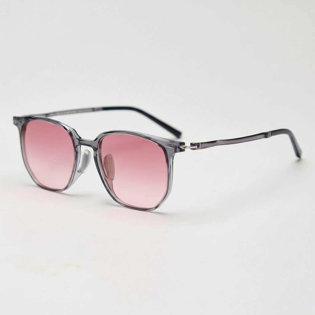 Yetta Pink Gradient Lens Sunglasses - Transparent gray Geometric TR90 Frame
