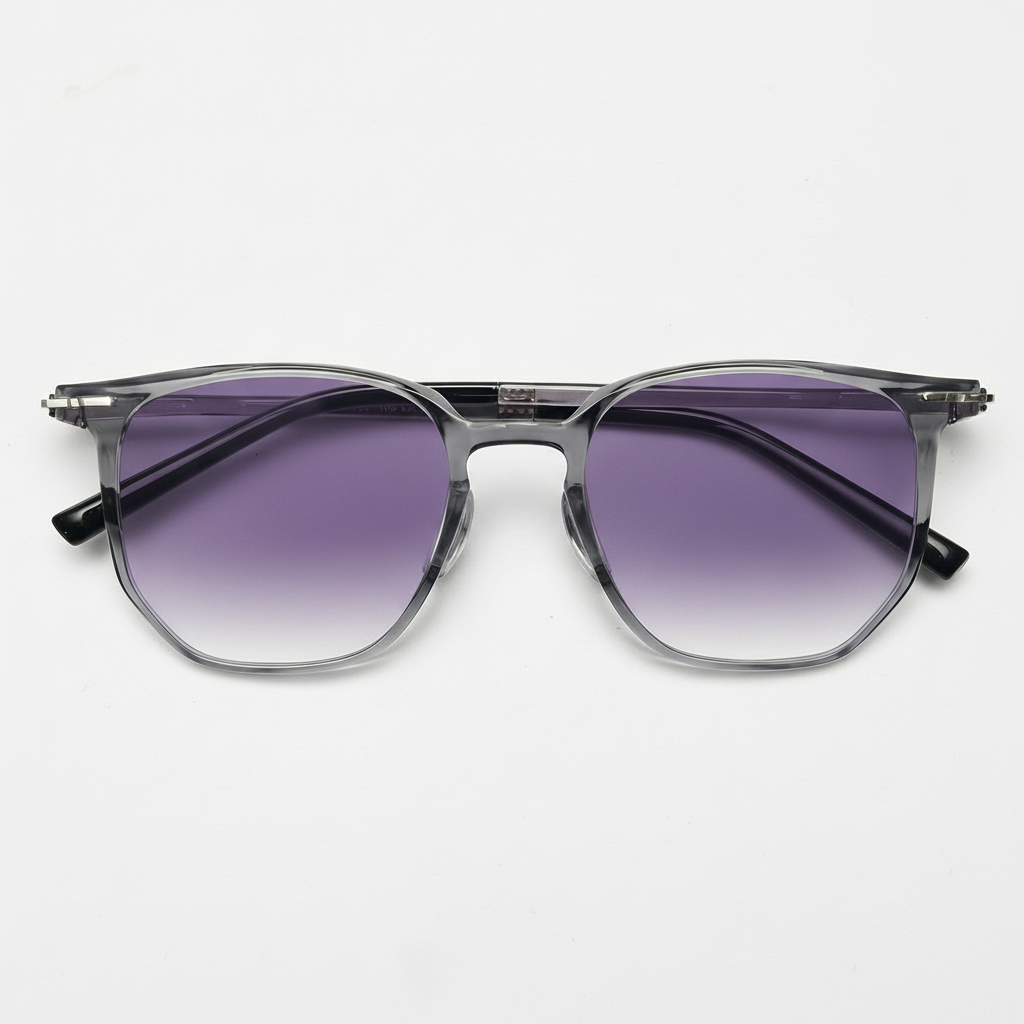 Yetta Purple Gradient Lens Sunglasses - Transparent gray Geometric TR90 Frame