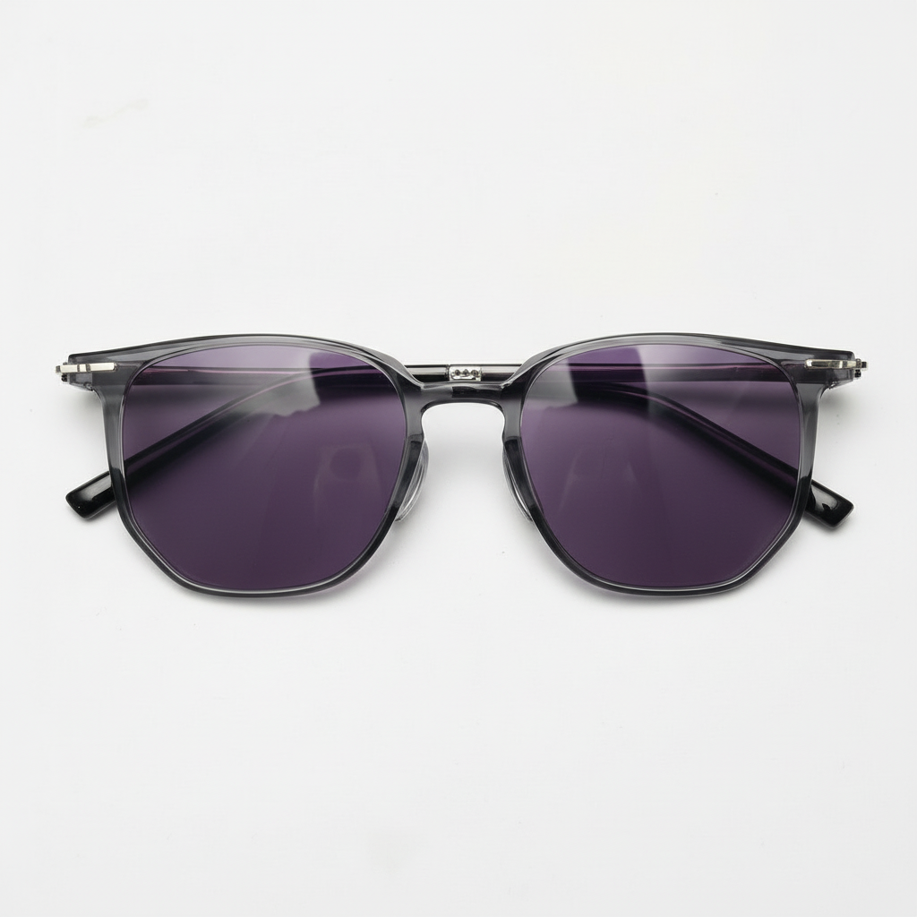 Yetta Purple Tinted Lens Sunglasses - Transparent gray Geometric TR90 Frame