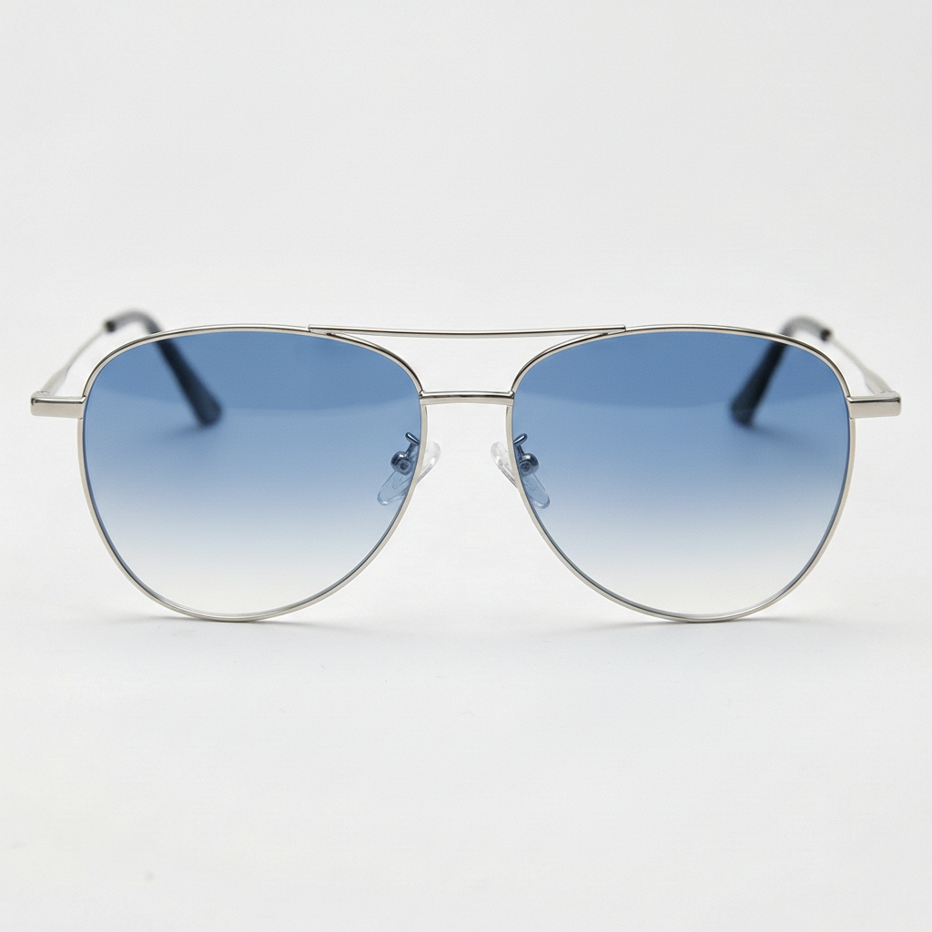 Zoe Blue Gradient Lens Sunglasses - Silver Aviator Metal Frame