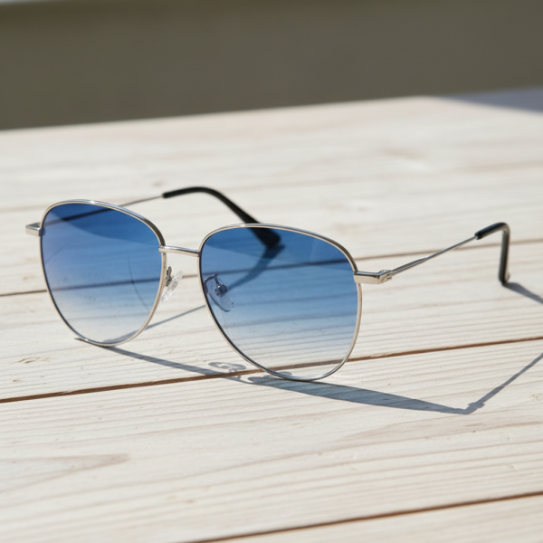 Zoe Blue Gradient Lens Sunglasses - Silver Aviator Metal Frame