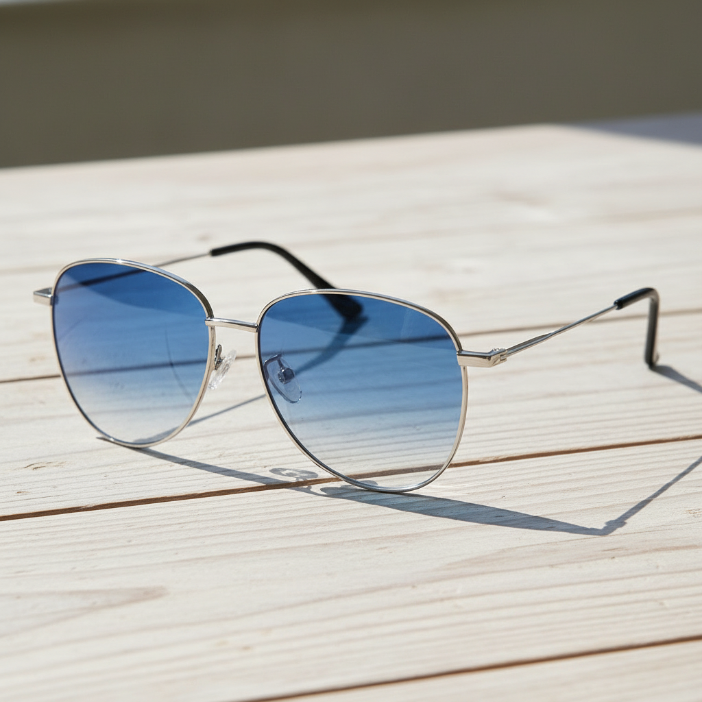 Zoe Blue Gradient Lens Sunglasses - Silver Aviator Metal Frame