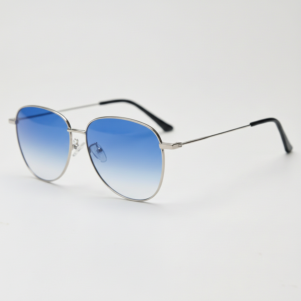 Zoe Blue Gradient Lens Sunglasses - Silver Aviator Metal Frame