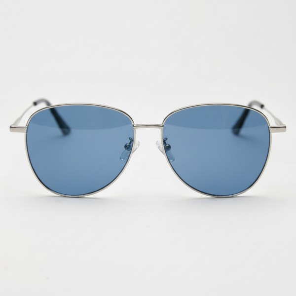 Zoe Blue Tinted Lens Sunglasses - Silver Aviator Metal Frame