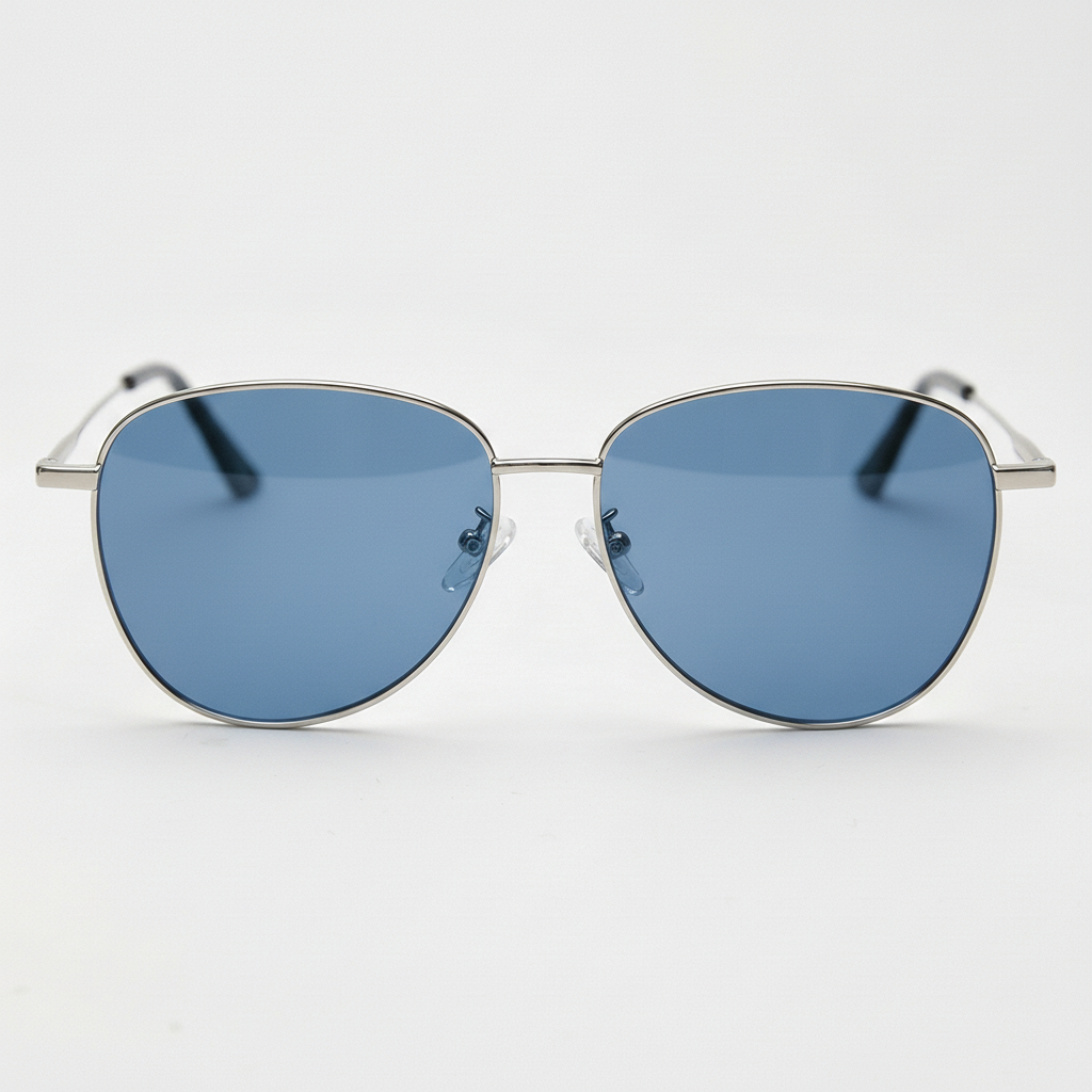 Zoe Blue Tinted Lens Sunglasses - Silver Aviator Metal Frame