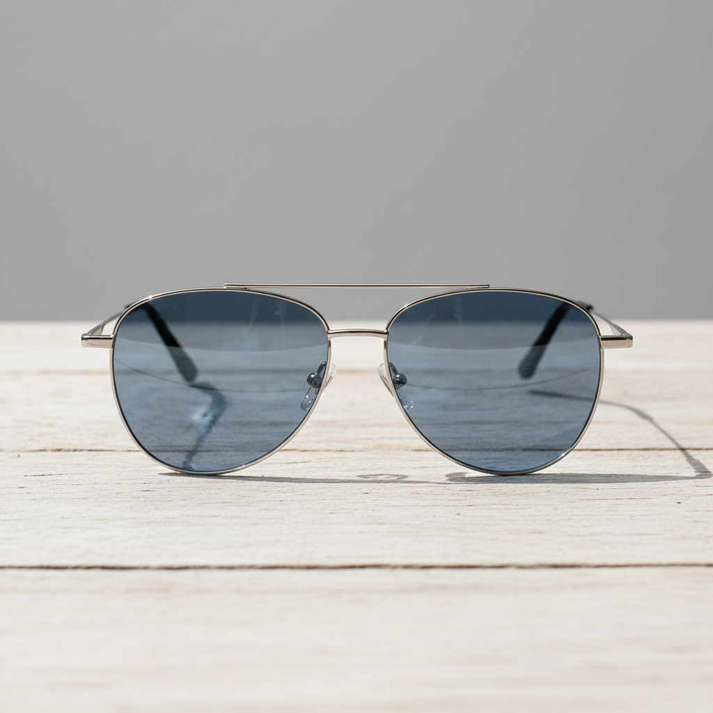 Zoe Blue Tinted Lens Sunglasses - Silver Aviator Metal Frame