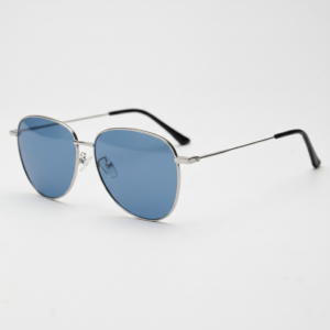Zoe Blue Tinted Lens Sunglasses - Silver Aviator Metal Frame