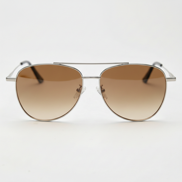 Zoe Brown Gradient Lens Sunglasses - Silver Aviator Metal Frame