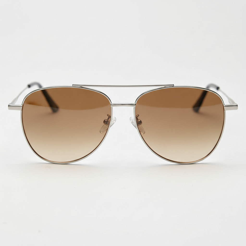 Zoe Brown Gradient Lens Sunglasses - Silver Aviator Metal Frame