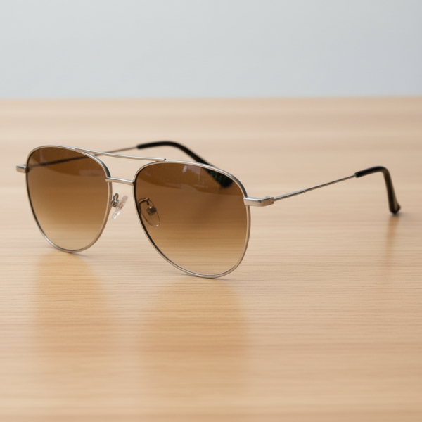 Zoe Brown Gradient Lens Sunglasses - Silver Aviator Metal Frame